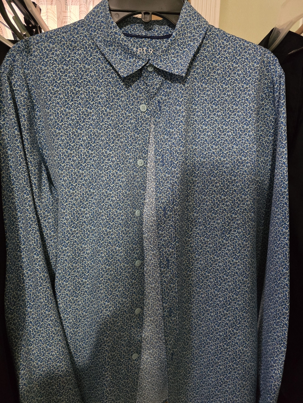 Blue Printed Men's Button-Up Shirt
